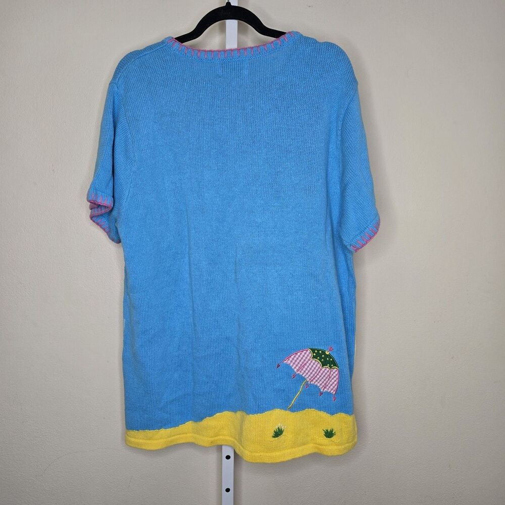 The Quacker Factory Beach Scene Knit Short Sleeve Tunic Top Beaded Size XL - Picture 2 of 12